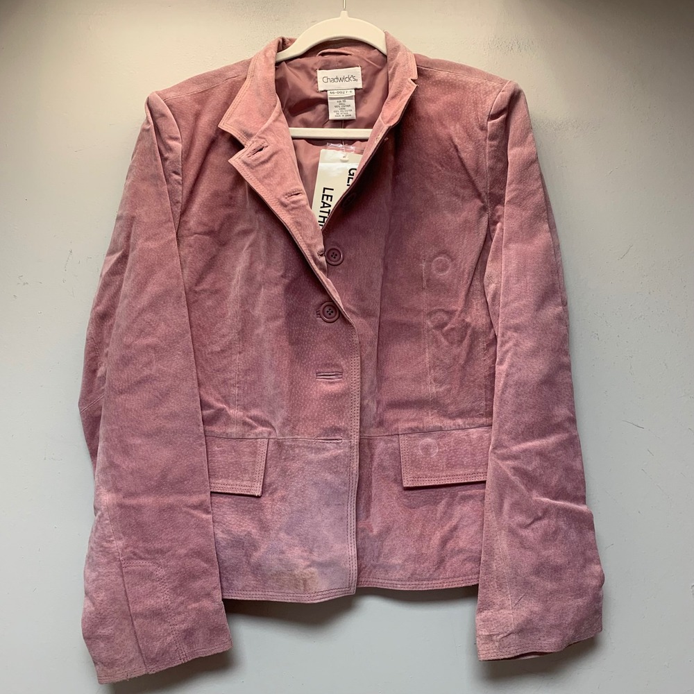 Chadwick's Suede Blazer Women 16 Pink NWT Genuine Leather 3-Button Jacket 15659